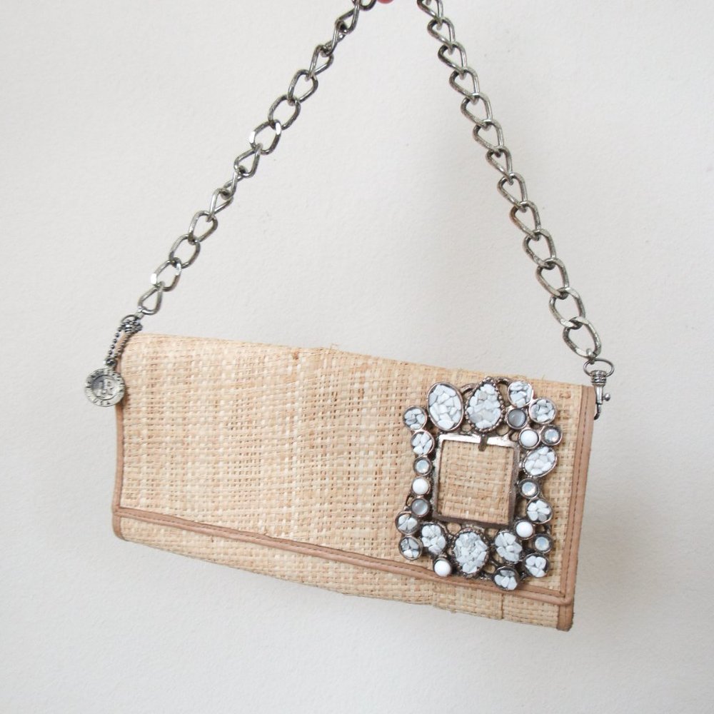 LEATHEROCK Chicest Chain Strap Woven Raffia Satchel Bag ~ Orig retail $245~ - Picture 5 of 13